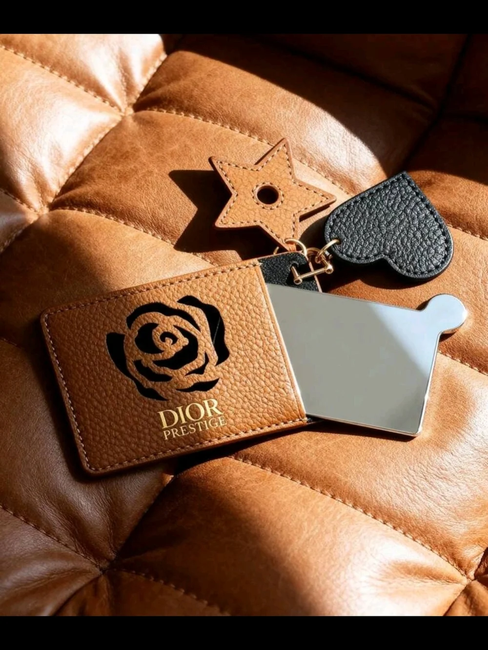 Dior Brown Leather Card Holder with Rose Motif